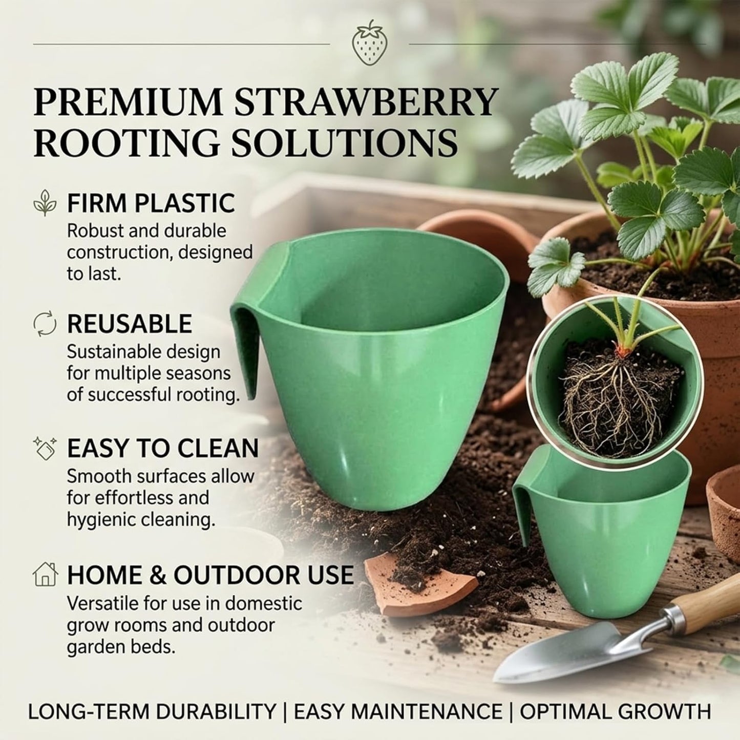 Strawberry Propagation Cups, with 20 Cups & 50 Forks and Gardening Tools, Hanging Strawberry Planter, for Bare Root Plants, Hanging Planter for Greenhouse & Home Garden (20pcs,Small)