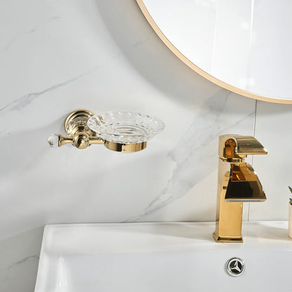WOLIBEER Crystal Soap Dish Holder, Polished Gold Shower Soap Holder Stainless Steel Soap Saver Tray for Bathroom Wall Mounted