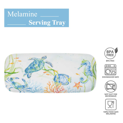UPware Sea Life Serenade Melamine Serving Tray, 15 x 6.5 Inch Rectangular Serving Platter, BPA Free Food Tray for Party Entertaining