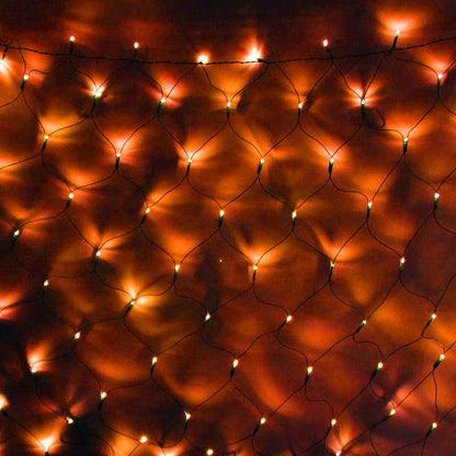 198 LED Orange Net Lights Outdoor Mesh Lights 9.8ft x 6.6ft for Garden, Lawn, Shrubs, Party, Wedding, Halloween Decorations, 8 Modes & Memory Function, Connectable, Blackish Green Wire-Orange