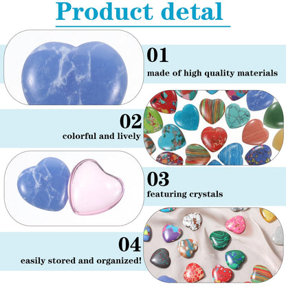 100 Pcs Heart Stones Worry Stones Heart Shape Anxiety Crystal Bulk 0.8 Inch Gemstones Assorted Natural Cute Hearts Crystals Set for Anxiety Decoration Gifts