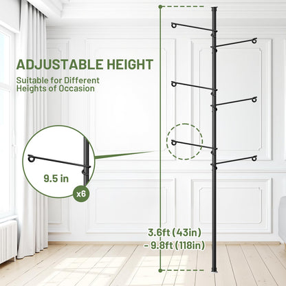 Zononoca Tension Rod Plant Stand, Plant Poles for Hanging Plants Indoor, Metal Floor to Ceiling Hanging Plants Stand, Tension Pole Plant Stand with 6 Hooks (Fit 3.6-10ft)