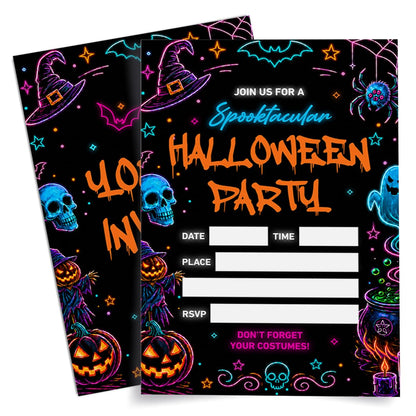 Weifuju 20 Pack Neon Spooky Halloween Party Invitations with Envelopes