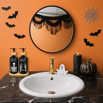 Whaline 2 Pcs Halloween Soap Dispenser Black Spooky Skeleton Hand Glass Soap Dispenser with Pump Refillable Liquid Container for Trick or Treat Home Kitchen Decor