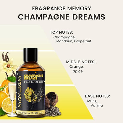 Champagne Dreams Fragrance Oil Essential Oil, MAYJAM 3.38FL.OZ Champagne Dreams Oil for Diffusers for Home, Long Lasting Scented Oils for Soap Candle Making - 100ML
