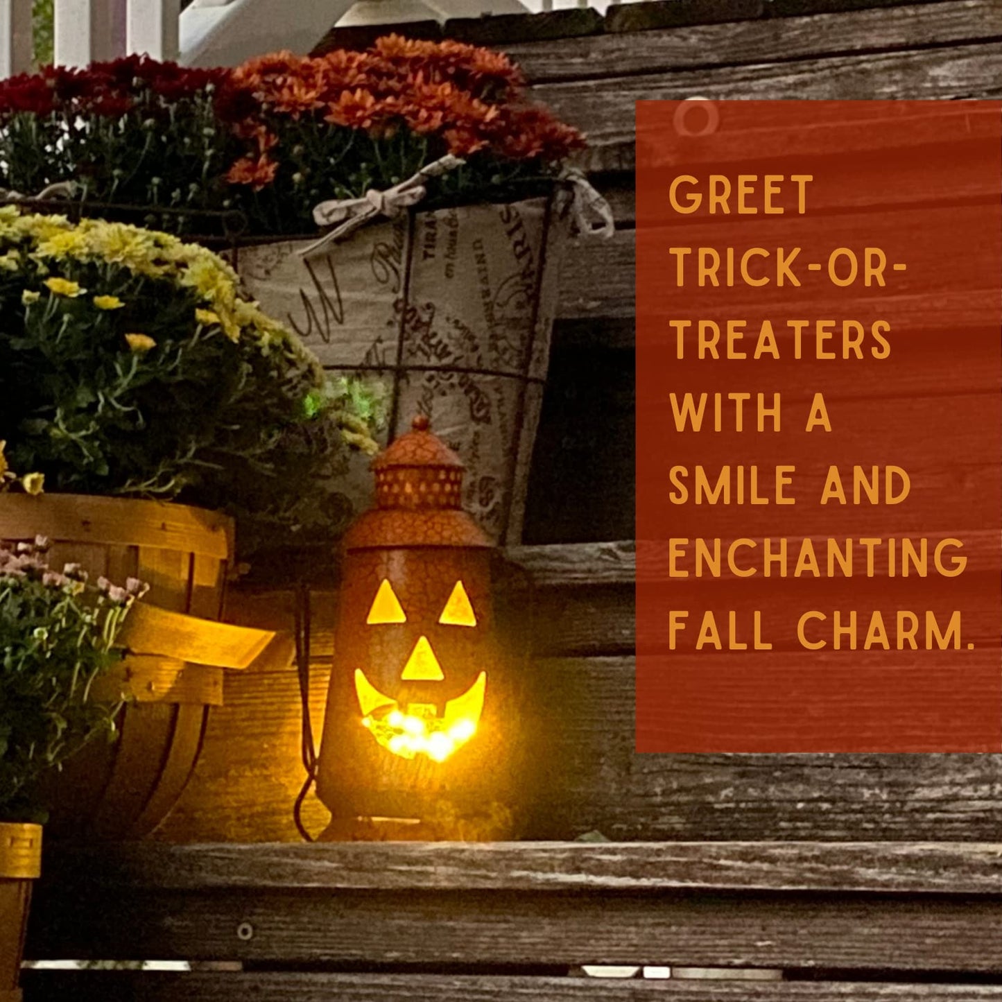 Halloween Pumpkin Rustic Lantern with Handle, Metal Jack O Lantern Fall Decoration, Standing or Hanging- Indoor, Outdoor, by Clovers Garden