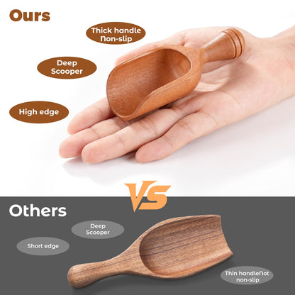 KVEKVE 6 PCS Wooden Coffee Scoops for Canisters, Small Wood Scoop Set with Long Handle, Deep Measuring Scoop for Ground Coffee, Beans, Tea, Sugar, Flour, Spices, Bath Salt & Laundry Powder