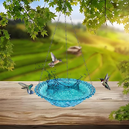 4 Pack Hanging Bird Baths Bowl Outdoor Bird Feeder 15.7 Inch Metal Chains, Weather-Resistant Hanging Bird Feeder & Bath Tray for Garden, Patio, Backyard Wildlife Decor (4Pcs Color)
