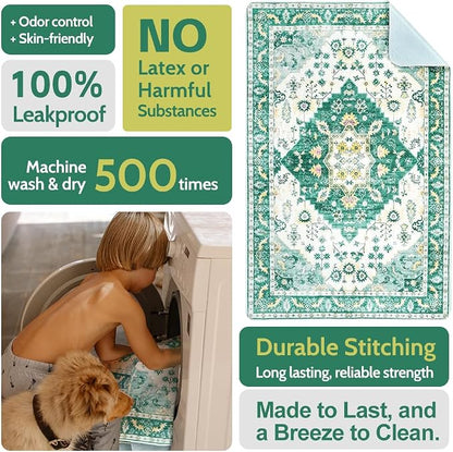 Washable Pee Pads for Dogs, 2 Pack Reusable Puppy Training Pads 72"x72" Super Absorbent Waterproof Dog Training Pads, Non-Slip Potty Pads, Whelping Pads Litter Mat Green Medallion