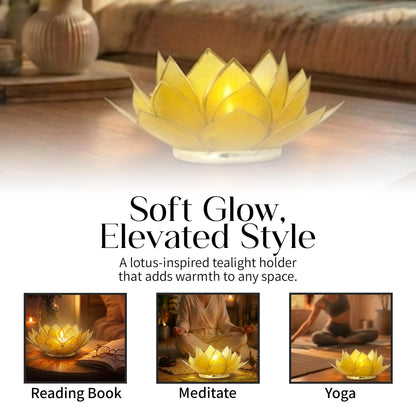Om Gallery Gemstone Lotus Tealight Holder - Handcrafted Capiz Shell Design for Soft Glow, Elegant Home & Table Decor, Wedding Centerpieces, Votive Candle Styling, and Thoughtful Gifting - Citrine