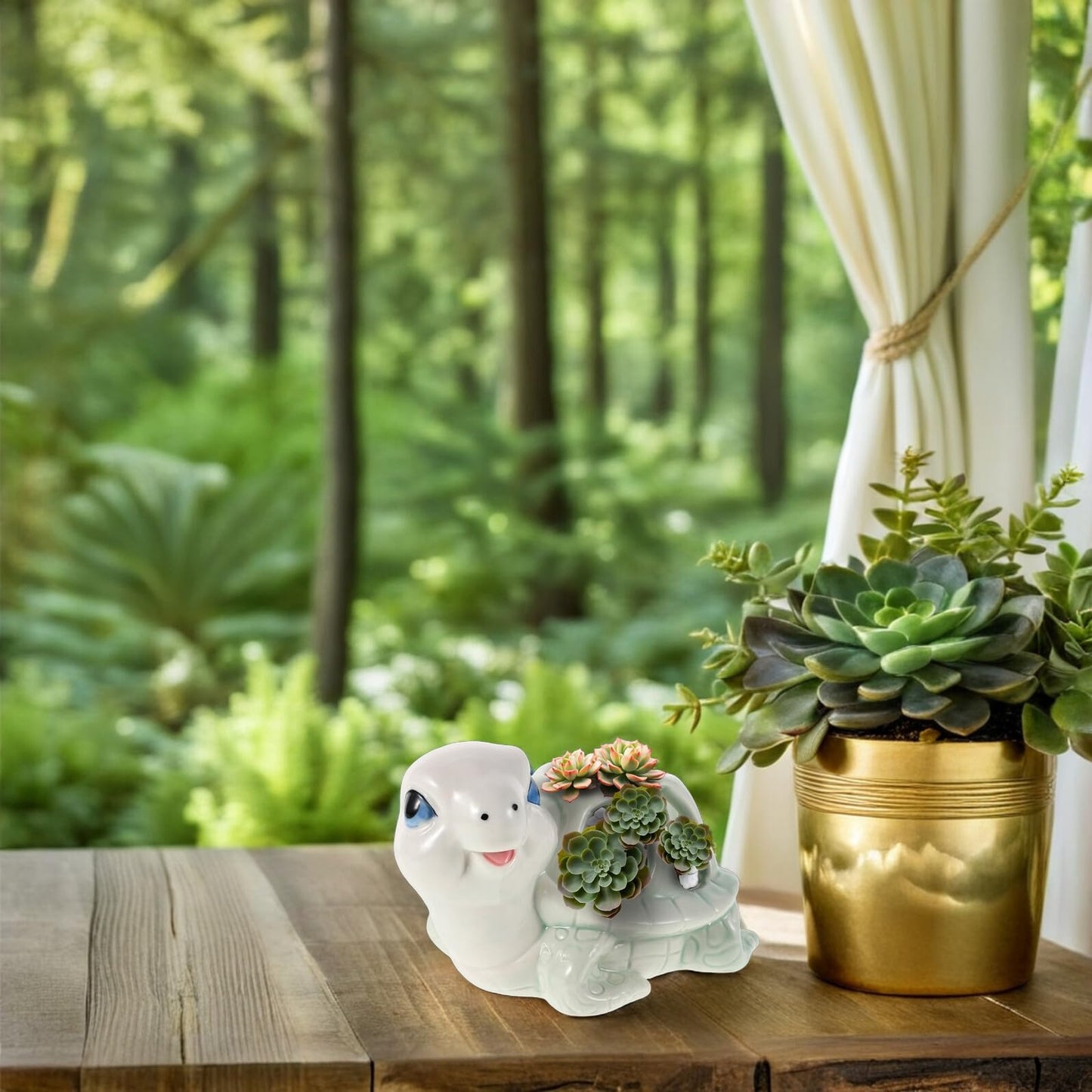 Luxshiny Ceramic Animal Succulent Planter Tiny Tortoise Flower Pot for Tabletop Decor Small Creative Hand-Painted Office Indoor Gardening