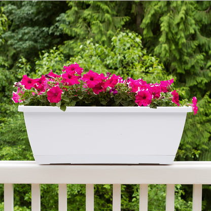 CHUKEMAOYI Window Box Planter, 7 Pack Plastic Vegetable Flower Planters Boxes 17 Inches Rectangular Flower Pots with Saucers for Indoor Outdoor Garden, Patio, Home Decor (White)