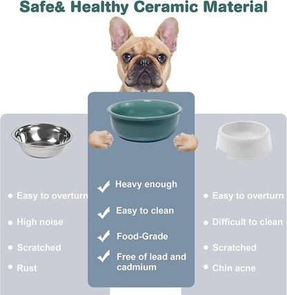 Wordcam 28oz Ceramic Dog Bowls, Durable Modern Pet Food and Water Bowls for Small Medium Dogs and Cats, Replacement Bowls for Wordcam SS03 Model (Dark Green)