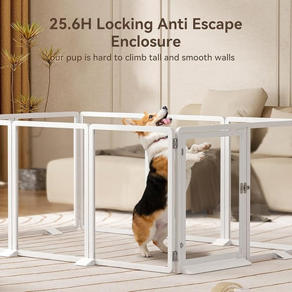 25.6”H Clear Dog Playpen Indoor, Thick Plastic Puppy Pet playpen with Lock Door, Foldable Transparent Dog Fence Enclosure for Small Medium Cat Rabbit Whelping, 10 Panel