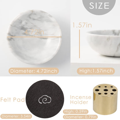 Fasolahome 4 in 1 Incense Burner, Marble Palo Santo Holder, Smudge Bowl for White Sage, Sage Holder Incense Cone Holder 4.7 inches Ash Catcher Tray for Meditation