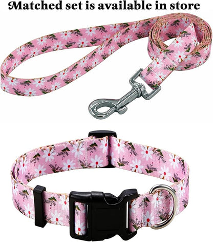 Mihqy Dog Collar with Bohemia Floral Tribal Geometric Patterns - Soft Ethnic Style Collar Adjustable for Small Medium Large Dogs (Pink White Flower,XS)