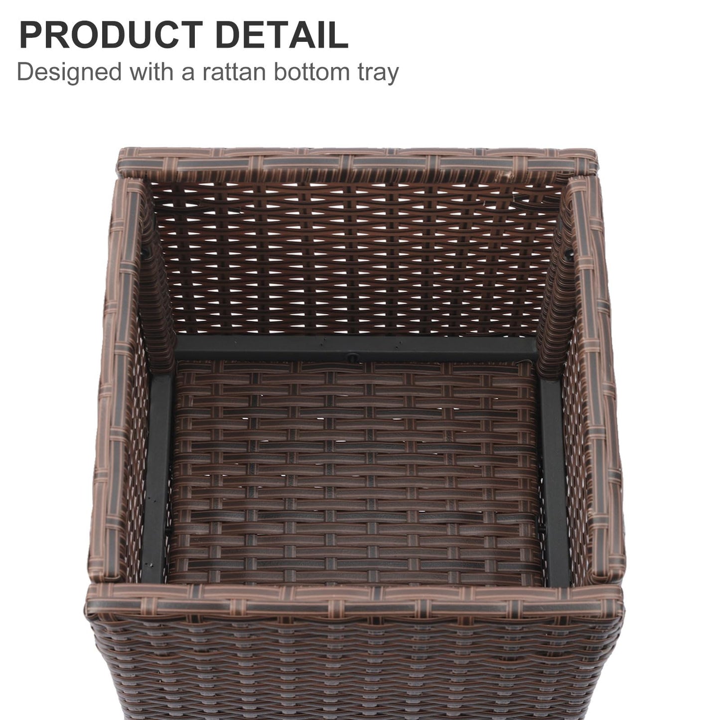 SUNNYPARK 2 Pack Tall Planters for Outdoor Plants Rattan Modern Tall Square Planter Box with Removable Liners Indoor Outdoor Porch Patio Flower Pot (12’’ x 12’’ x 24’’)