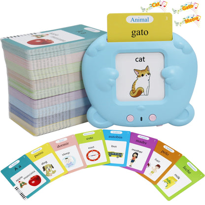 Spanish & English 510 Words Alphabet Bilingual Talking Flash Cards for 3-8 Years Toddlers, Pocket Speech Buddy Therapy Autism Toys, Educational Learning Interactive Toy for Boys Girls Kids Gifts Blue