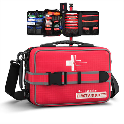 Advanced Comprehensive First Aid Kit with Well Organized Labelled Compartments Removable MOLLE System First Aid Trauma Kits for Car, Home,Camping, Office and etc.-401 Piece