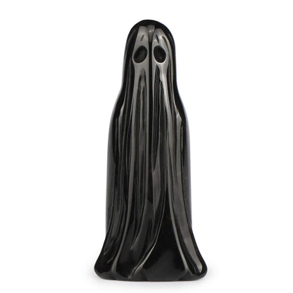 Artistone 3.0" Black Obsidian Halloween Crystal Ghost Carving Statue Figurine Hand Carved Gemstone Ghost Collectibles Sculpture Stone for Carnival Party Decoration with Gift Box