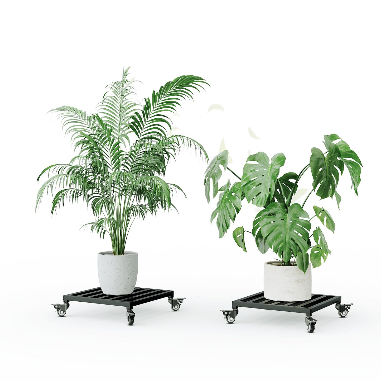 Zhongma 2 Pack 14" x14"x 3.5"H Square Plant Caddy with Wheels, Fully Assembled, Heavy Duty Construction, 300 Lbs Capacity, Load-Bearing Wheels with Brakes, No Installation Required