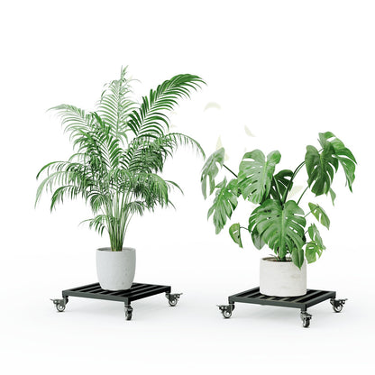 Zhongma 2 Pack 14" x14"x 3.5"H Square Plant Caddy with Wheels, Fully Assembled, Heavy Duty Construction, 300 Lbs Capacity, Load-Bearing Wheels with Brakes, No Installation Required