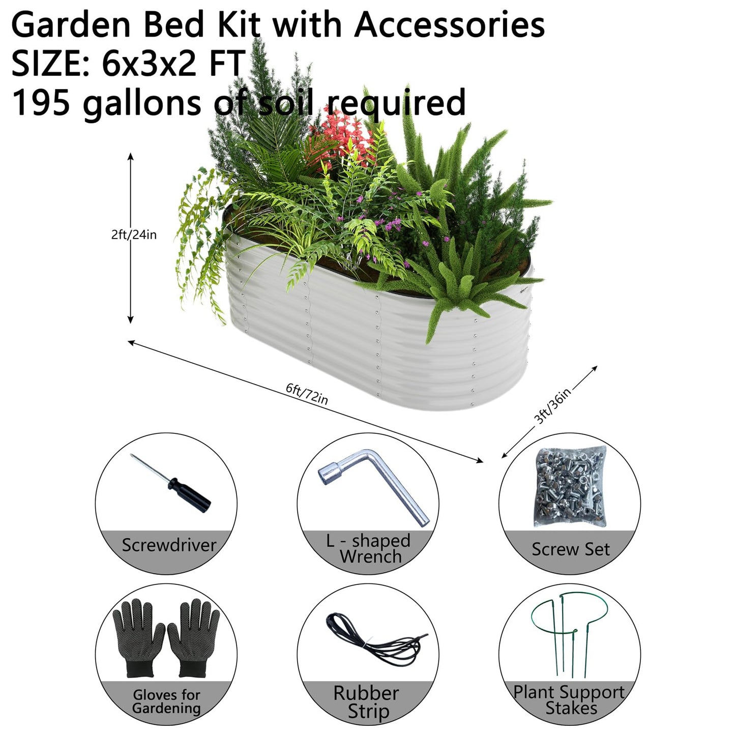 ZFHgarden Galvanized Metal Planter Round Raised Garden Bed Kit for Gardening Outdoor Galvanized Planter Outdoor 1PC Gray 6X3X2FT