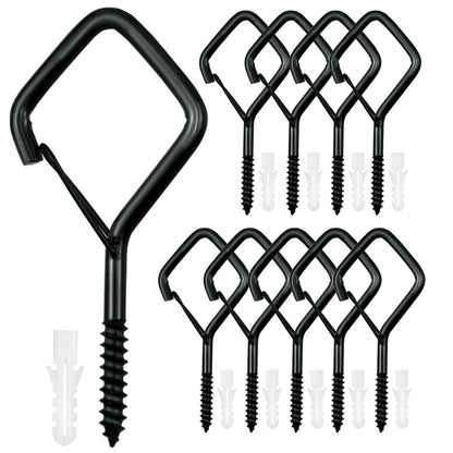 10 PCS Black Eye Screw Hooks, 4 Inch Ceiling Hooks for Hanging Heavy Duty Items with Safety Buckle – Metal Eye Bolt Hooks for Hanging Plants, Wind Chimes, Bird Feeders, String Lights, and More