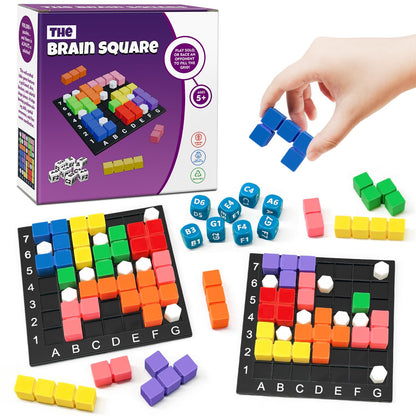 STEM Puzzle Game The Brain Square 2.0 with 10,000,000+ Solutions Pattern Matching Blocks Brain Teaser Toy Roll Dice & Race Your Opponent to Fill Grid for Kids 5+ Back to School Birthday Gift(Hard)