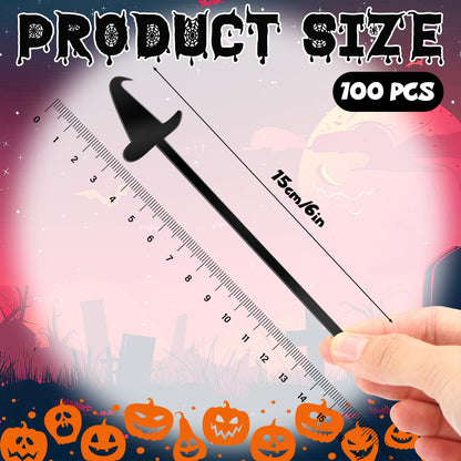 LemonRoad 100 Pcs Witch Party Supplies Swizzle Sticks Black Plastic Coffee and Cocktail Stirrers 5.9 Inch Reusable Black Witch Hat Cocktail Mixers Bulk for Bar Weddings Events Halloween (Classic)