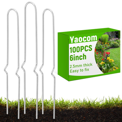Yaocom 100 Pcs 6 Inch Drip Irrigation Stakes Curved Garden Hose Stakes Metal U Shape Soaker Hose Irrigation Tubing Parts Staples for Ground, Hold Drip Tubing up to 1/2" 5/8'' Diameter