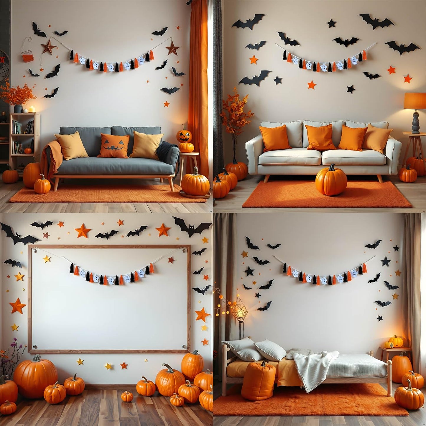 DELAQIKO Halloween Ghost Garland with Tassels | Cute Ghost Ornaments for Tree, Wall, Mantel or Table | Handmade Felt Garland | Fun Halloween Decor with a Spooky Vibe (Orange Halloween)