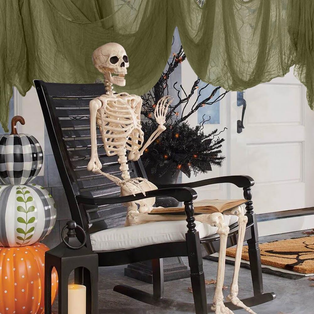 Vellibring 400" x 85" Halloween Creepy Cloth Decoration,Large Green Spooky Fabric Cloth Scary Gauze Cheesecloth for Haunted House Halloween Party Yard Wall Indoor Outdoor Decor