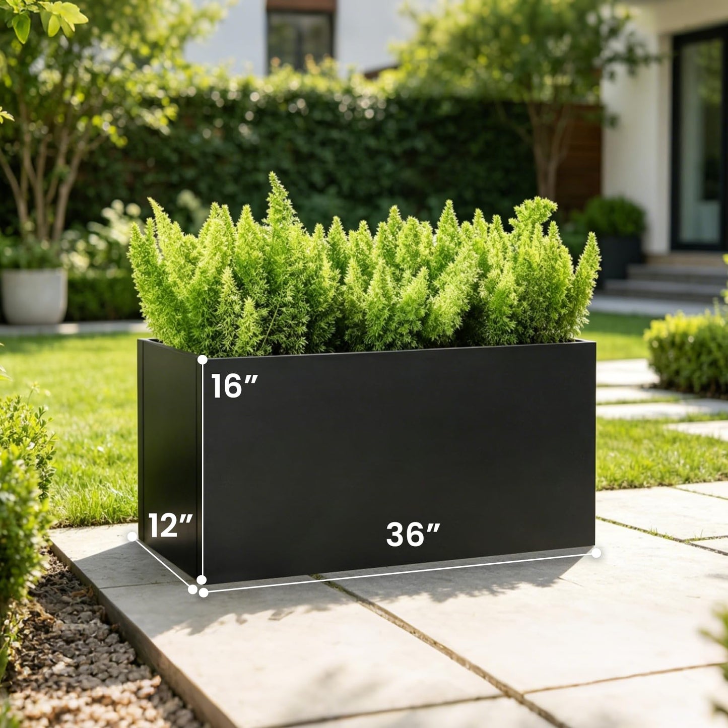 GZLVSOW Rectangular Steel Planter 36" L x 12" W x 16" H Metal Rectangle Outdoor Planter Metal Heavy Planters Box Indoor & Outdoor,Commercial & Residential (36 x 12 x 16,Black)