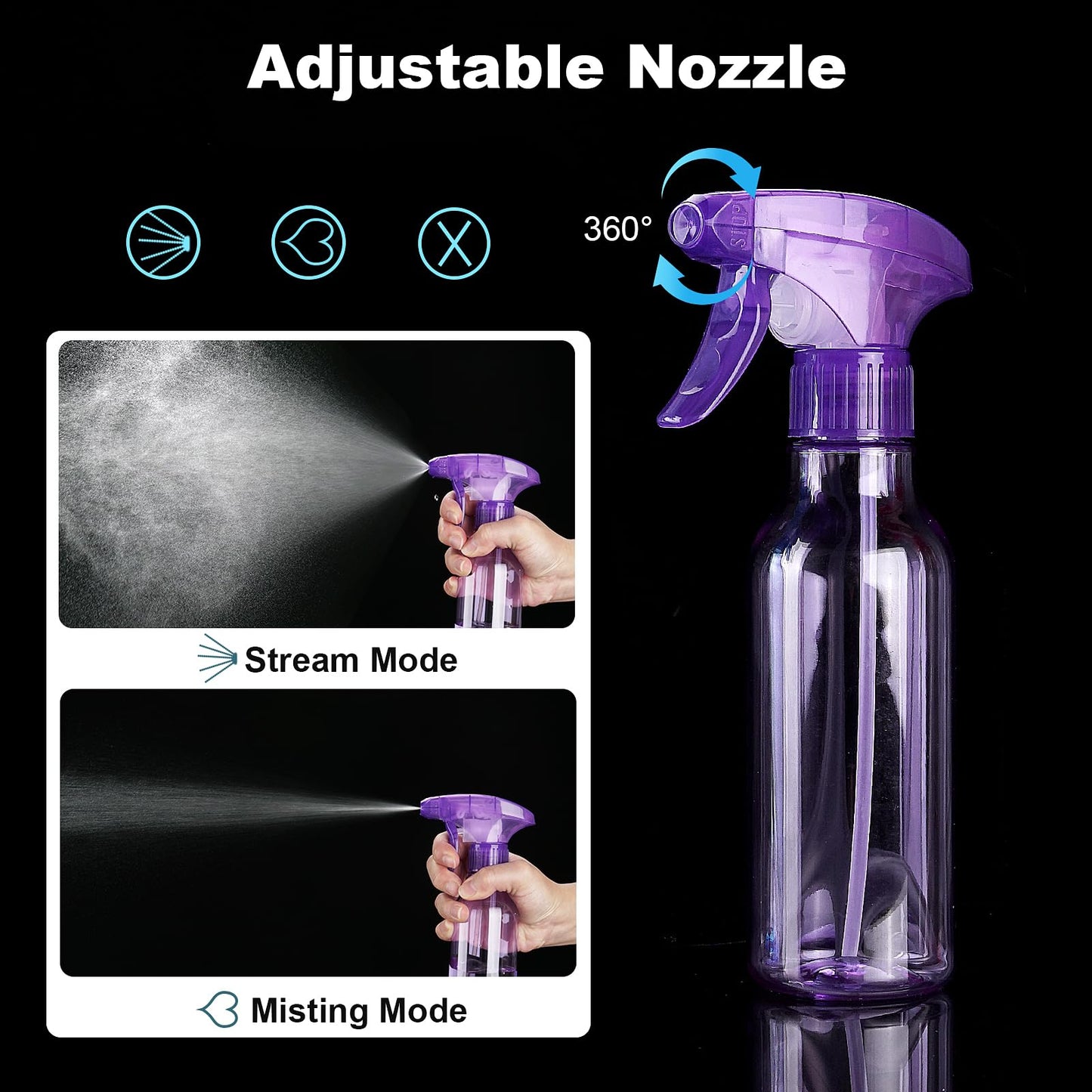 Cosywell Plastic Spray Bottles 8.8oz/260ml 3 Pack Empty Spray Bottle for Cleaning Mist/Stream Heavy Duty Water Spraying Bottle for Cooking Hair Care Essential Oils(Clear)