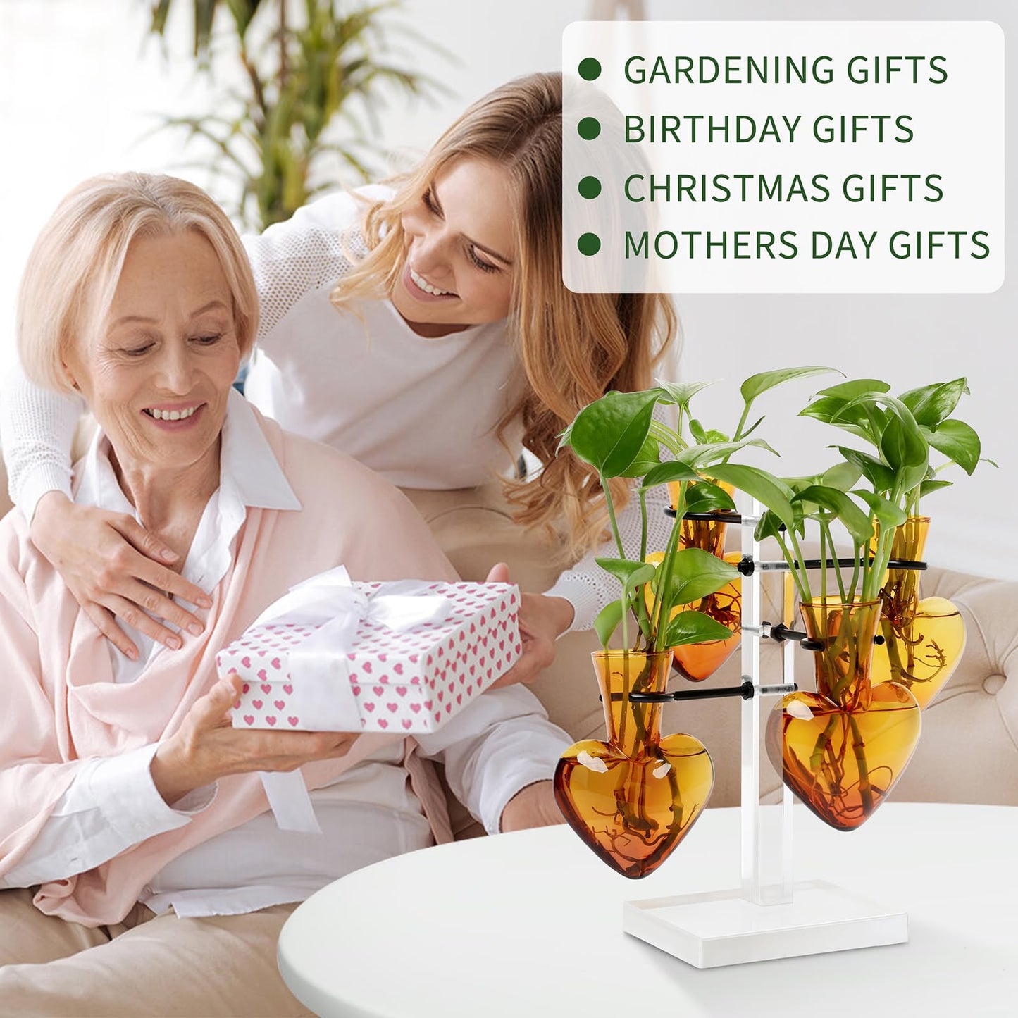 YYHglass Clear Plants Propagation Stations Terrarium Kit Birthday Gift for Women for Indoor Home Office Decor Acrylic Plant Accessories - 4 Love Hear Vase