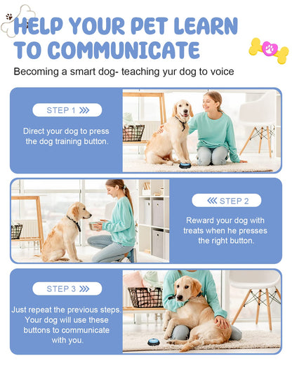 Dog Buttons for Communication, 8 Pcs Dog Talking Button Set, 30s Recordable Voice Pet Buzzer Training Buttons, Speaking Button for Dogs with Waterproof Anti-Slip Dog Button Mat and 48 Scene Stickers