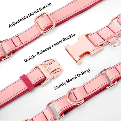 WHIPPY Vegan Leather Dog Collar No Slip Martingale Dog Collar with Quick Release Metal Buckle for Large Medium Small Dogs,Pink