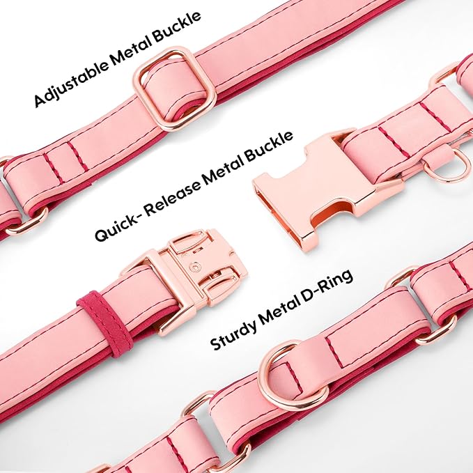 WHIPPY Vegan Leather Dog Collar No Slip Martingale Dog Collar with Quick Release Metal Buckle for Large Medium Small Dogs,Pink