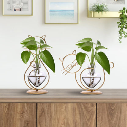 Plant Terrarium Plants Propagation Station Cat Lover Gifts for Women Home Office Decor Cat Desk Accessories