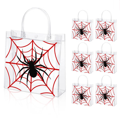 Liobelon 24 Pieces Spider Party Favor Gift Bags Spider Clear PVC Gift Bags with Handles 8 x 8 x 3.2inches Transparent Treat Snack Bag for Birthday Insect Theme Gothic Style Party
