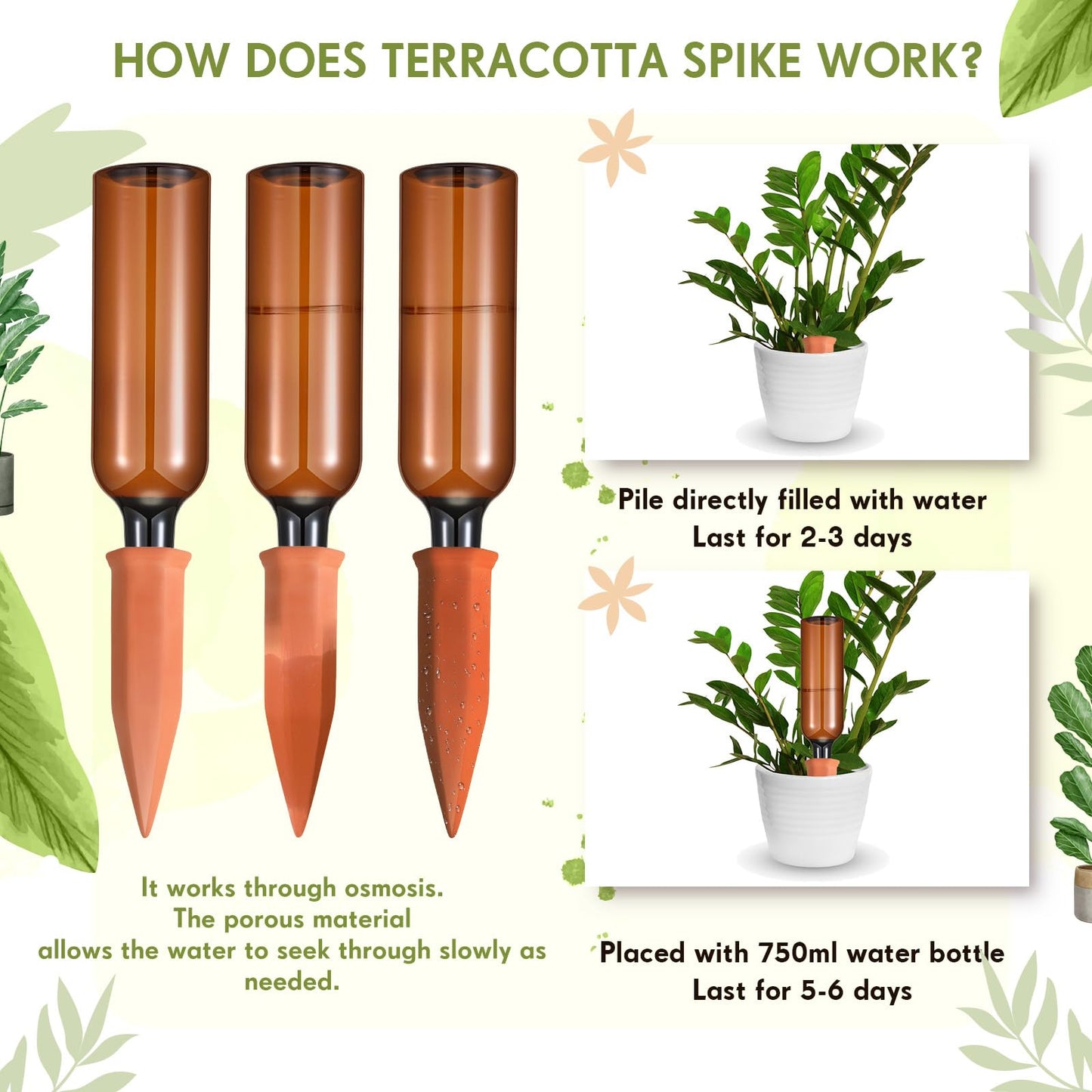 Baderke 16 Pcs 8 Set Plant Watering Devices, Terracotta Watering Spikes with 25 oz Plastic Wine Bottles, Slow Release Vacation Insert Automatic Plant Waterer Device for Indoor Outdoor