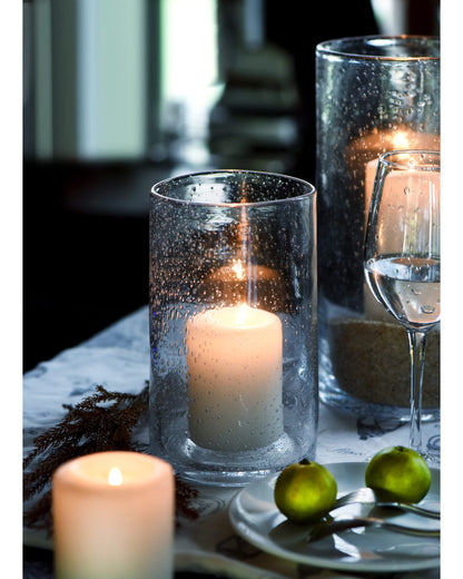 ARIAMOTION Hurricane Candle Holder for Pillar Glass Cylinder Vase Modern Rustic Centerpiece Clear Seeded Home Decor for Kitchen Table Living Room 8" H 1 Pack