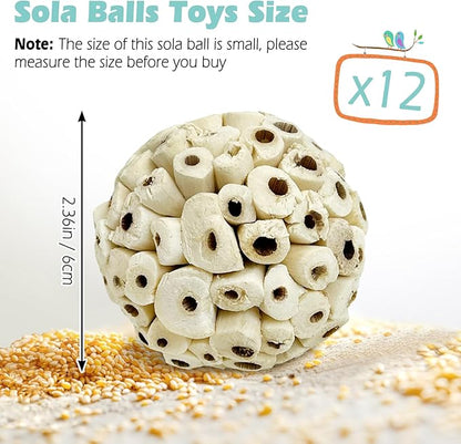 PINVNBY 12 Pack Small Sola Balls Bird Toys Soft & Chewable Bird Chew Ball Natural Sola Plant Lightweight Shred Toy for Parakeet Cockatiel Lovebird Budgie and Similar Sizes Pets