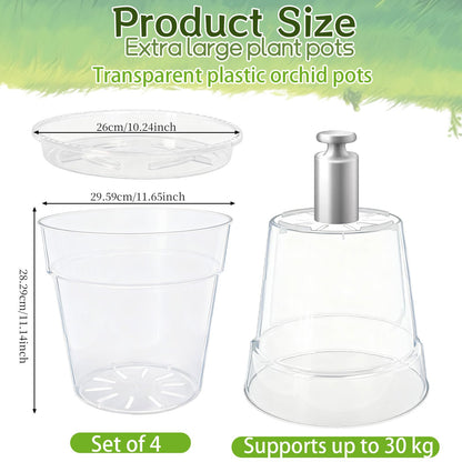 PEDOBALI 4 Pcs Clear Nursery Pot with Drainage Holes Root Health 11.65 Inches Plastic Nursery Pot for Large Plant Outdoor Indoor