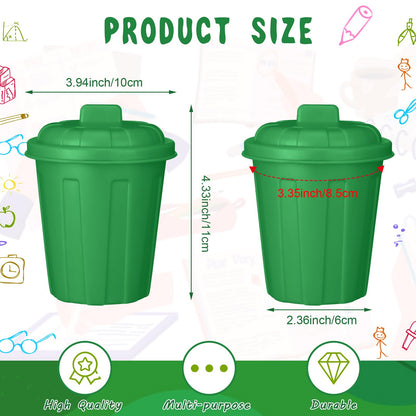 Zubebe 24 Pcs Green Mini Trash Can Mini Toy Garbage Can Small Desktop Storage Bin with Lids for Trash Party Favor Garbage Truck Birthday Decoration Party Supplies Home School Classroom