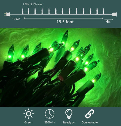 HISHINY Green String Lights 100 Count Mini St Patricks Decorations 21ft UL Certified Copper Wire