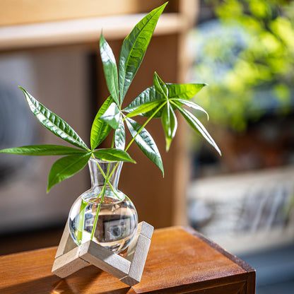 Plant Propagation Station, Desktop Flower Vases-Plant Terrarium with Wooden Stand, Tabletop Bulb Glass Vase for Living Room,Hydroponics Home Office Decoration Cu(4pcs)