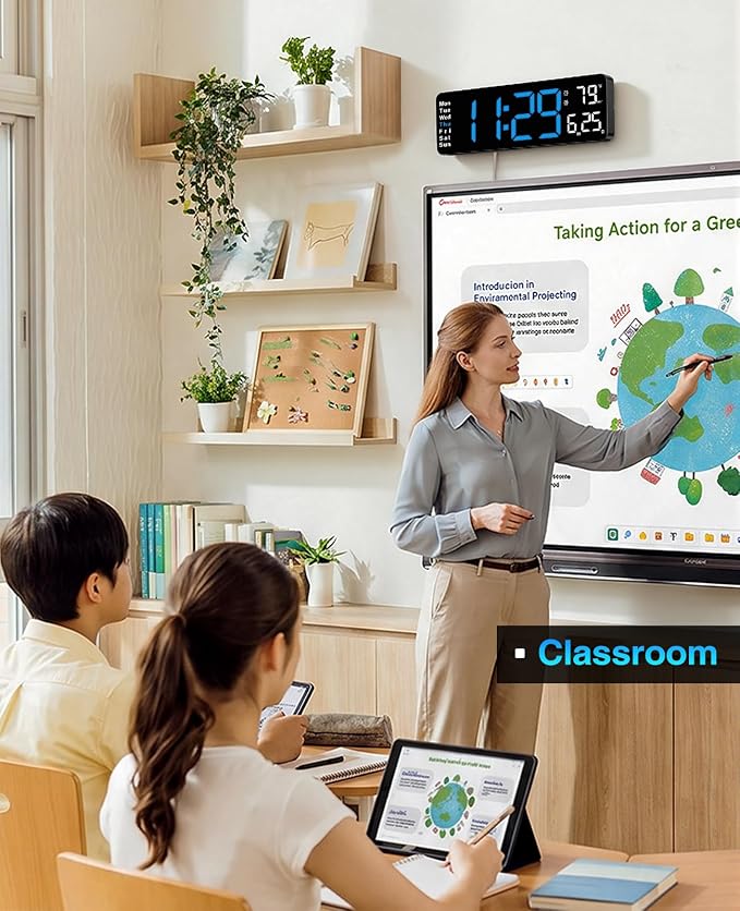 Digital Clock Large Display, 13" Large Wall Clock for Classroom | Big Led Wall Clocks with Remote Control,Date,Week,Alarm,Temp&DST for Bedroom,Living Room,Gym,Office,Garage