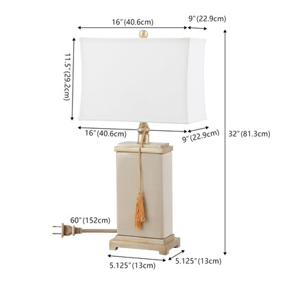 SAFAVIEH Lighting - Amiliana 32-Inch Tassel Table Lamp - Cream - Transitional Ceramic Design - Ideal for Living Room, Bedroom, Entryway, Home Office - LED Bulb Included (LIT4000A)